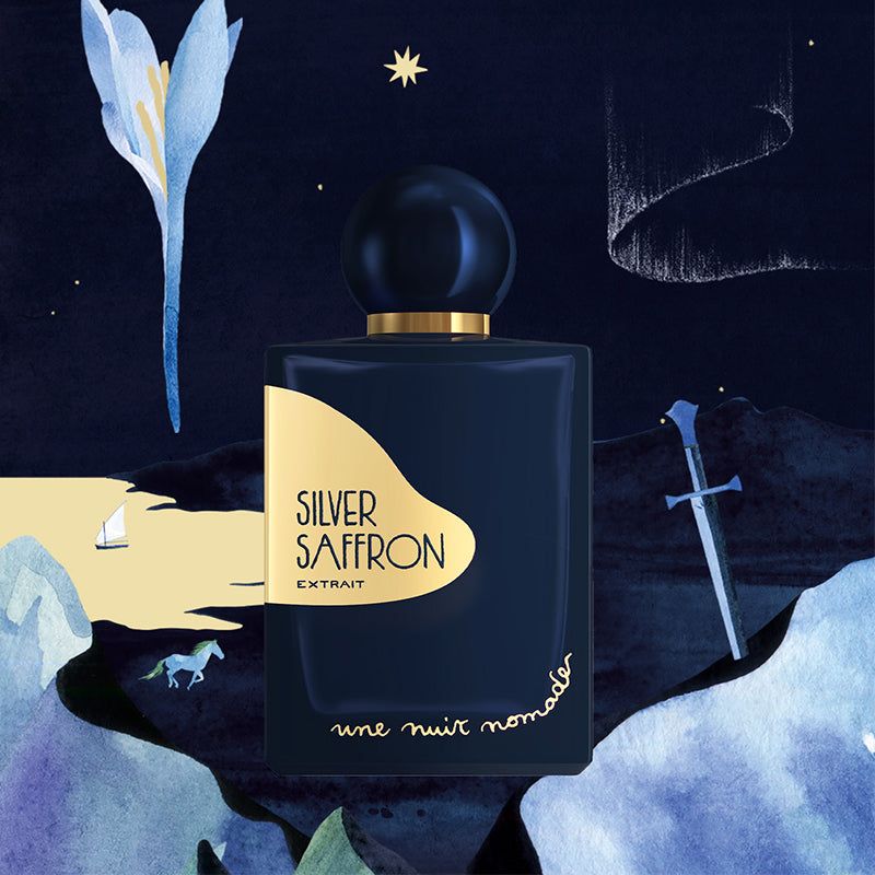 Silver Saffron, un extrait de parfum oriental, extrait et cuiré de la maison française UNE NUIT NOMADE, à retrouver dans la parfumerie de niche KAMS PARIS