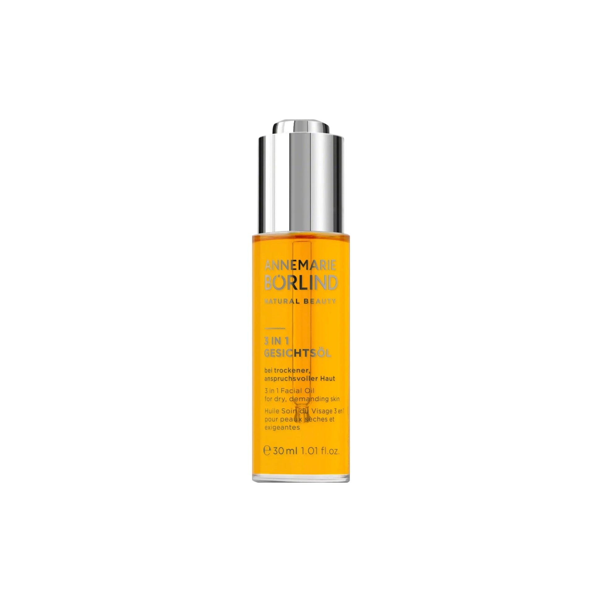 HUILE SOIN DU VISAGE 3 EN 1 Vegan est une huile sèche anti-âge qui nourrit et régénère les peaux sèches et sensibles.